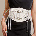 Lace Corset Punk Black Wide Belt With Chain Pu Leather Slimming Body Belts for Women Elastic High Waist Belt Female Cummerbunds