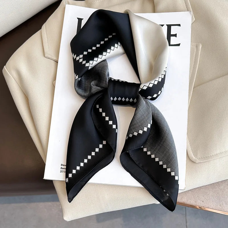 2025 Silk Shawl Print Headscarf Cat Hair Wrap Neckerchief Female Satin Square Scarf For Women Headband Foulard Hijab Bandana