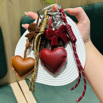 INS Style Kawaii Korea Trendy Heart Leather Keychain Bag Package Decor Chocolate Pendant Accessories Creative Key Chain Trendy
