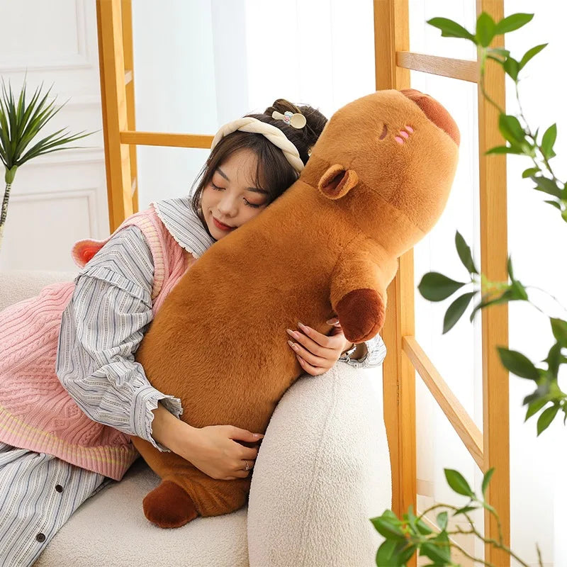 Kawaii Capybara Plush Toy Stuffed Capibara Fluffy Doll Long Sleep Soft Pillow Sofa Cushion Nap Sleeping Toys for School  Xmas