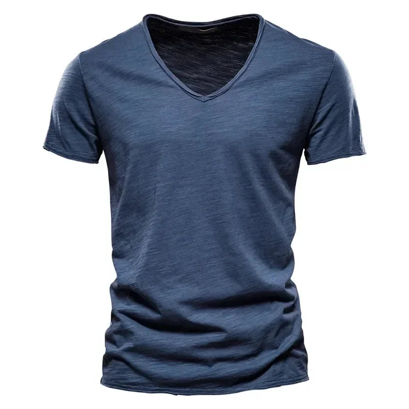 New 100% Cotton Men T Shirt Tops V Neck Thin Short Sleeve Tees High Quality Men's Fashion Fitness Hot T-shirt For Men Size S-5XL