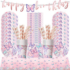 Butterfly Fairy Birthday Party Tableware Set – Pink Disposable Plates, Cups, Napkins & Tablecloth | Girls Party Decorations & Supplies