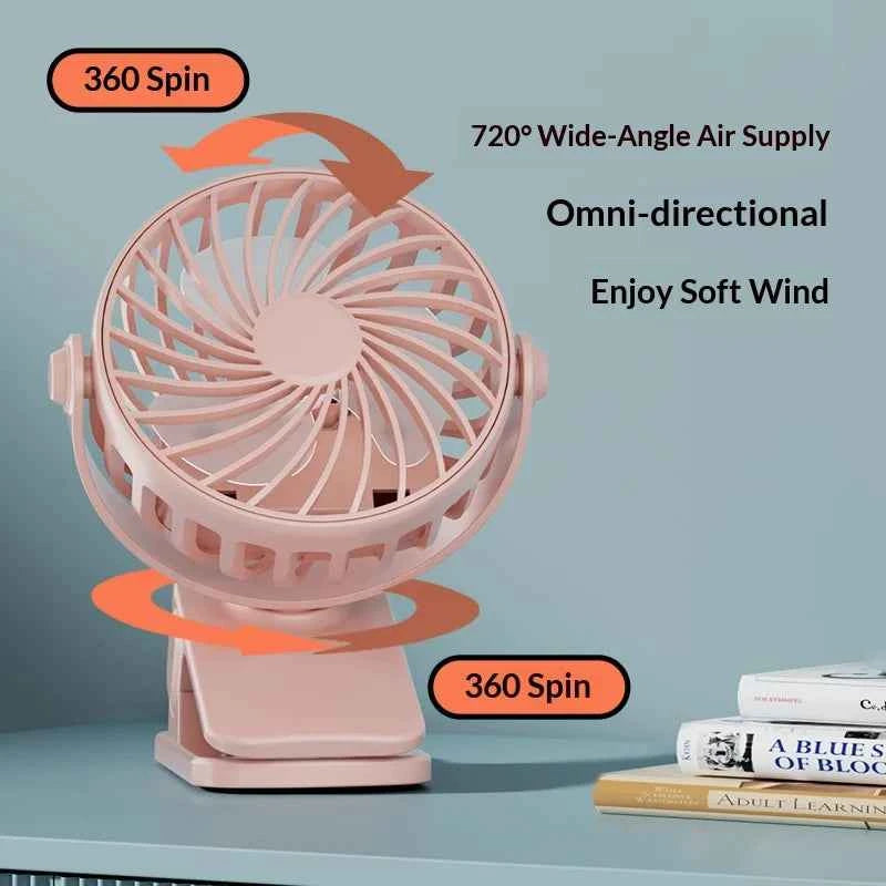 HOMEFISH Portable Rechargeable Clip Fan 720° Rotatable Hanging Fan with Night Light Air Cooler for Outdoor Camping Ventilador