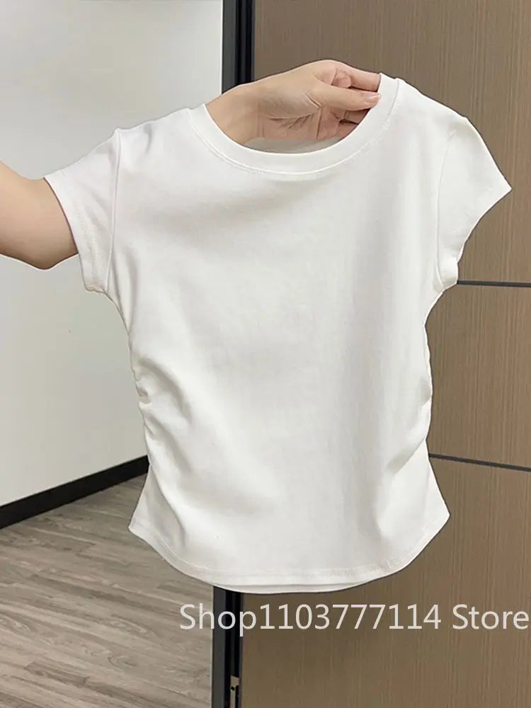 Women Summer Short Sleeved Top for Fashion Versatile Base Shirt Slim Fit Round Neck T-shirt Casual and Sexy Breathable and Cool