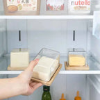 Bamboo Butter Dish Plate with Transparent Cover Household Butter Box Container Refrigerator Keep Fresh Butter Storage Box
