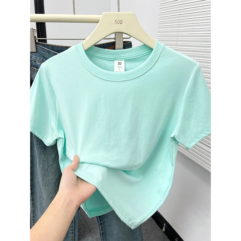 2026 Summer New High Quality Casual T Shirt Sexy Short Sleeved Sleeves Fashion Trend Solid Women Clothing Y2k Tops