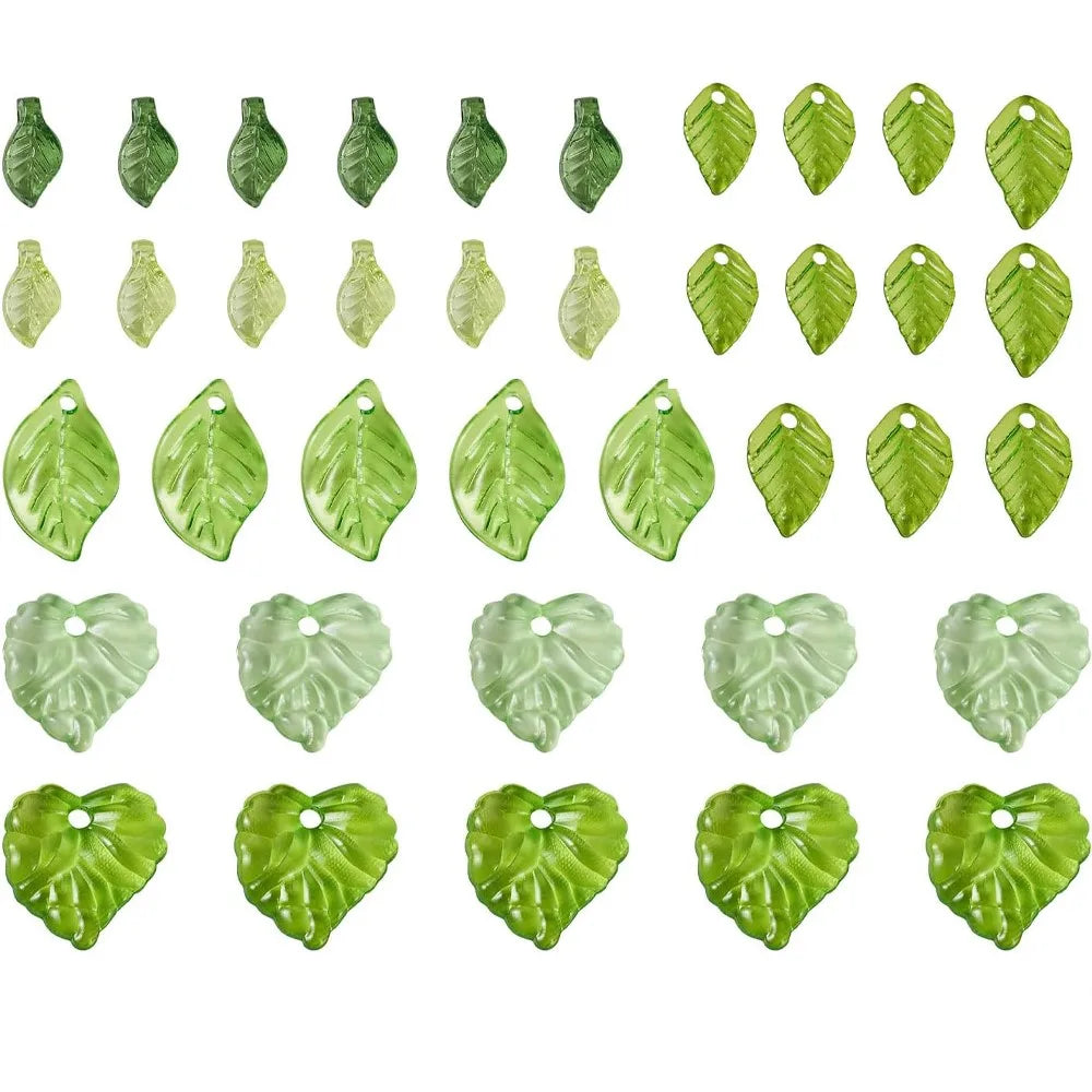 50/100Pcs Acrylic Green Leaf Spacer Charms Beads For DIY Pendant Keychain Necklace Bracelet Jewelry Making Crafts Accessories