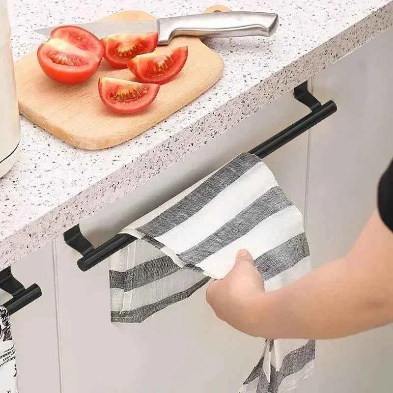 Towel Rack Over Door Stainless Steel Towel Bar Storage Organizer Bathroom Kitchen Cabinet Door Hanging Towel Rack