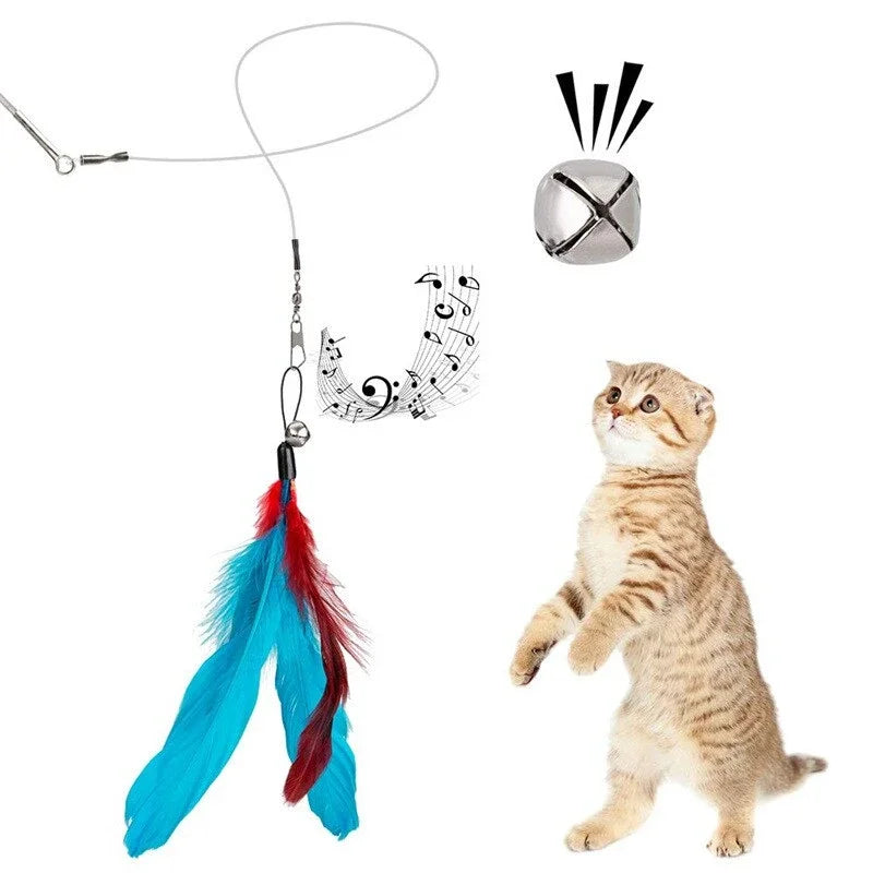 11PCS Cat Feather Toy Set – Replacement Feather Heads & Retractable Cat Wand Interactive Teaser Toys