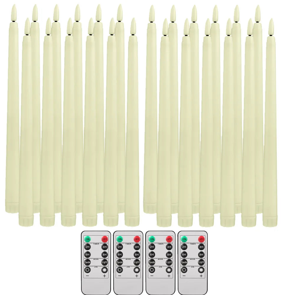 Pack of 12/24Pc LED Flameless Flickering Taper Candles with Remote Battery Operated Tea Lights Home Wedding Decor Candlesticks