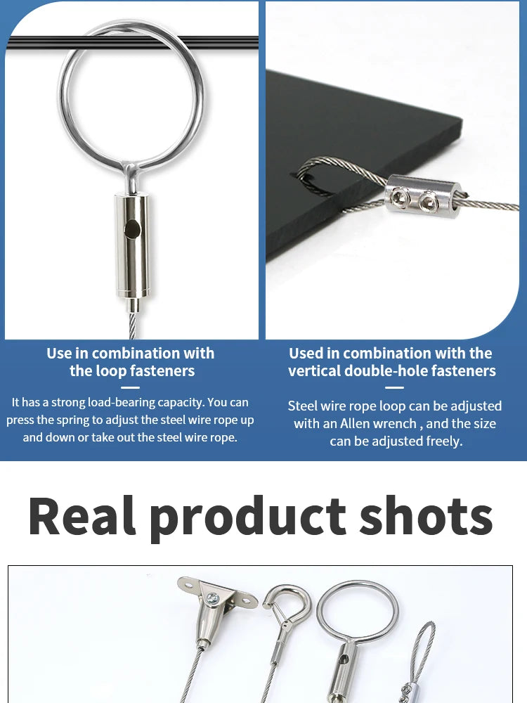 2mm Adjustable Steel Cable Suspension Kit, Heavy-Duty Hook for Steel Wire Rope Capable of Bearing 30kg, Extendable Clothesline