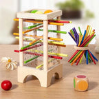 Wooden Stick Board Game Parent Child Interaction Montessori Wooden Toys, 4-sided Acrylic Cylinder Game, Stick Picking Game