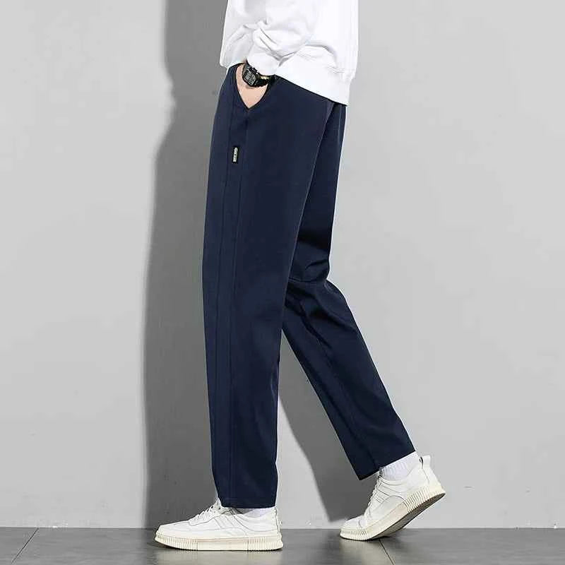Ice Silk Men's Pants 2025 Summer New Black Gray Thin Business Casual Pants Outdoor Elastic Breathable Straight Leg Sweatpants