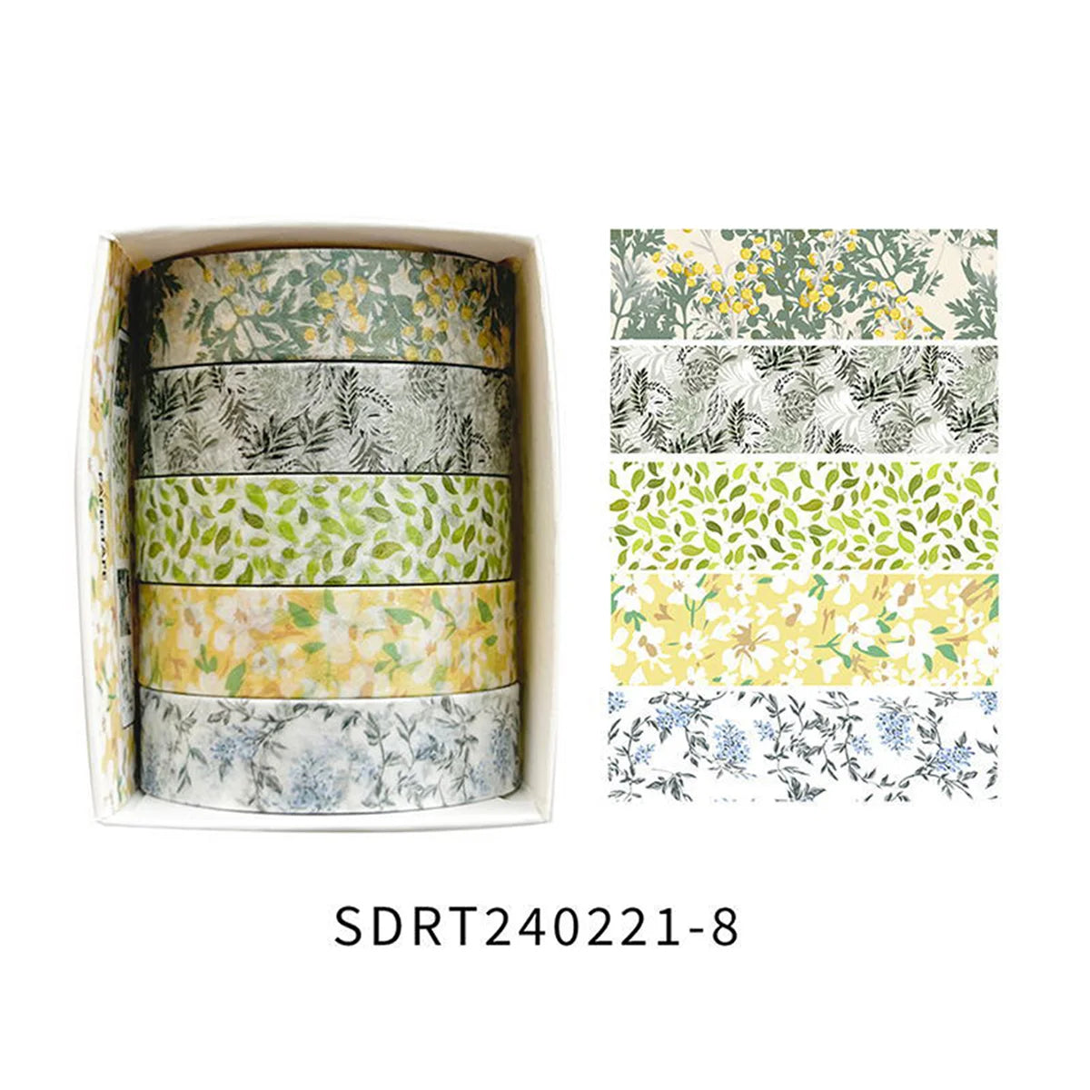 5 Rolls of Boxed Romantic Flower Handbook Tape, Cute DIY Fresh Decorative Washi Tape for Students, a Must-Have Gift for Students