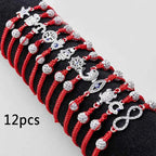 12Pcs/Set Evil Eye Bracelet Set for Both Men and Women Woven Red Bracelet Adjustable to Protect Friendship