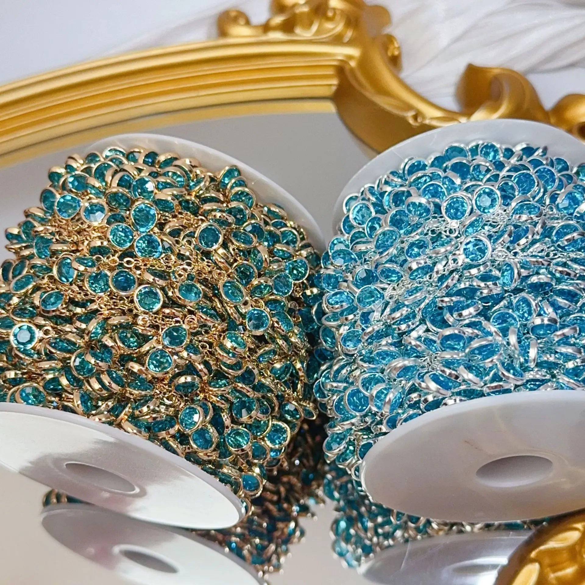 0.5Meter 1Meter Lake Blue Glass Pendant Tassel Copper Chain For DIY Necklace Exotic Clothing Hair Accessories Material