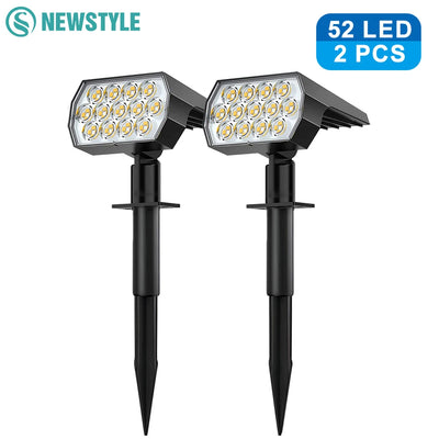 LED Solar Spot Lights Outdoor Garden 52 LED Solar Lights Waterproof 3 Modes Landscape Lighting Wall Lamp Garden Yard Tree Lawn