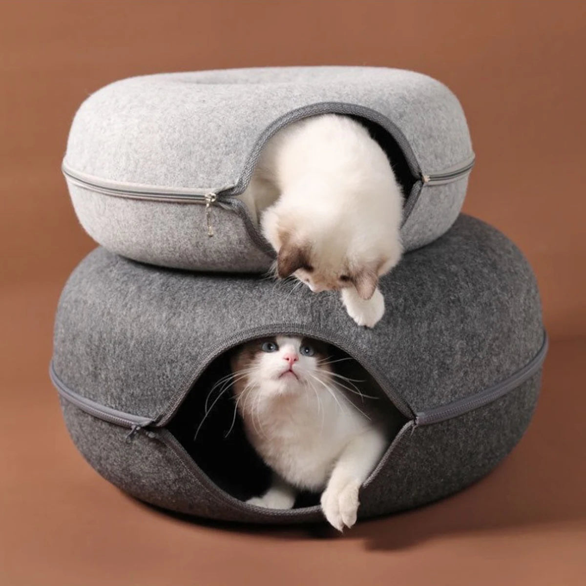Felt Donut Bed for Cats House With Breather Hole Dog Bed Interactive Play Toys for Cats to Hide 2 in 1 Tunnel for Cats Bed - WTN Essentials 
