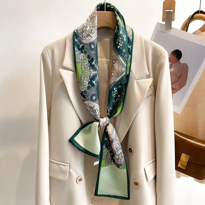 50 Color New Women Silk Feel Printed Design Scarf Shawl Fashion Luxury Long Narrow Small Silk Scarves Ladies Headband Headscarve