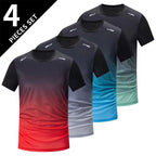 2/4/6-Pcs Four Seasons Men's Solid Color Round Neck Short Sleeve Top With Printed Cuffs Youth Sports And Leisure Fashion T-Shirt