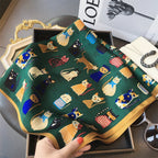 2025 Silk Shawl Print Headscarf Cat Hair Wrap Neckerchief Female Satin Square Scarf For Women Headband Foulard Hijab Bandana