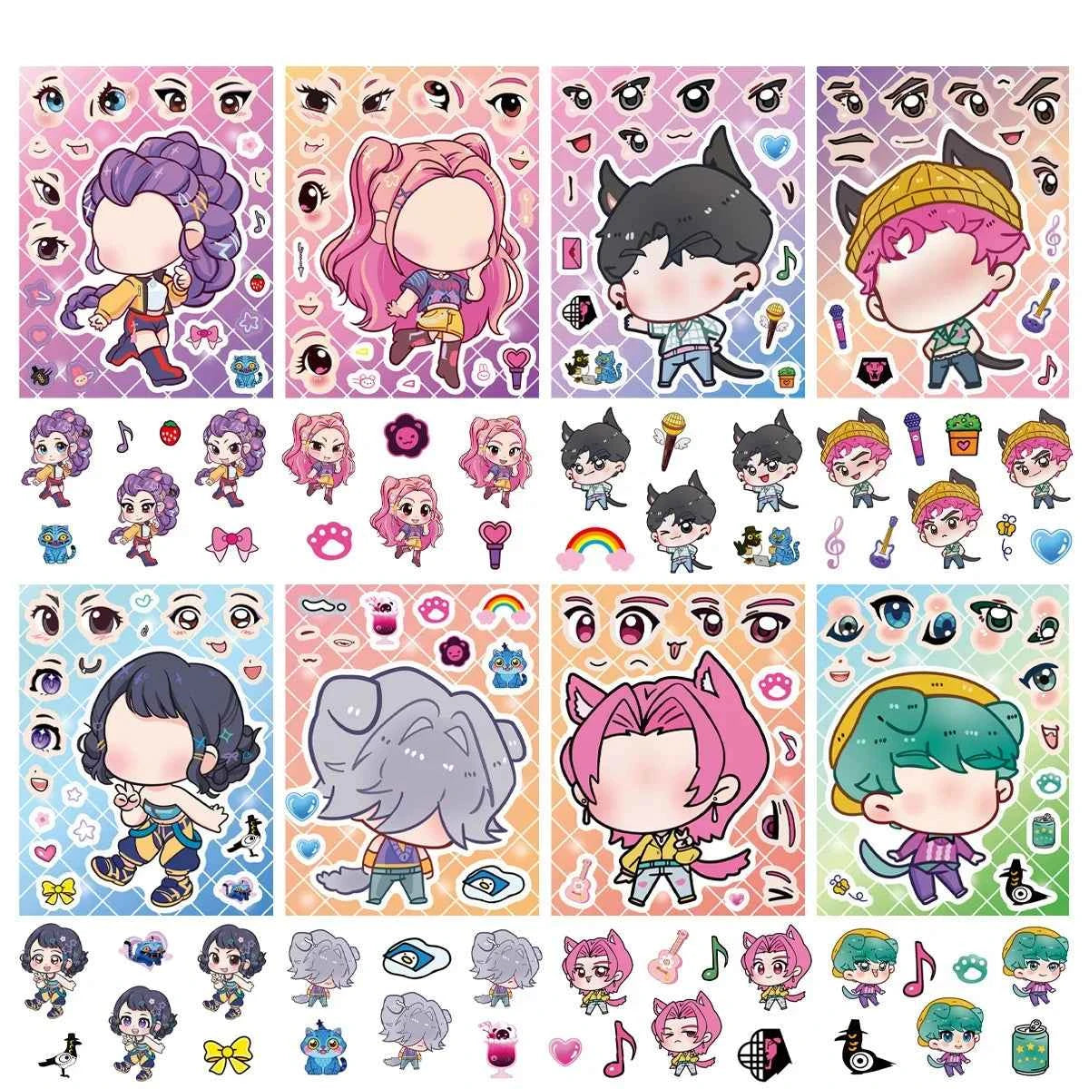 24PCS Cute Make a Face Stickers DIY Handicrafts Waterproof Puzzle Reward Stationery Stickers-K-pop