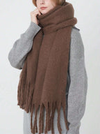 Winter Scarf Women Luxury Autumn Winter Cashmere Scarf Thickened Warm Shawl Classic Tassels Fluffy Scarf Solid Color Soft Shawl
