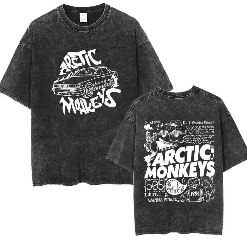 Retro Rock Arctic Monkeys Music Album Graphic T-Shrit Men's Vintage Washed Oversized Short Sleeve T Shirt Y2k Hip Hop Streetwear
