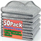 1/50pcs Magic Dishcloth Silver Wire Cleaning Kitchen Cloth Thickened Microfiber Wash Towel Built-in Sponge Steel Wire Ball Rag