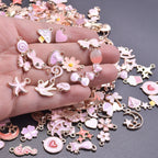 50pcs/Lot Girl Pink Drip Oil Accessories Random Mixed Style Charm Animal Heart Flower Moon Pendant DIY Jewelry Making Supplies
