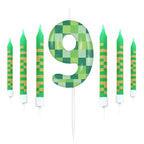 7pcs Green My World Candle Birthday Party Pixel Theme Birthday Party Video Game Party Decoration 0-9 Cake Top Digital Candles