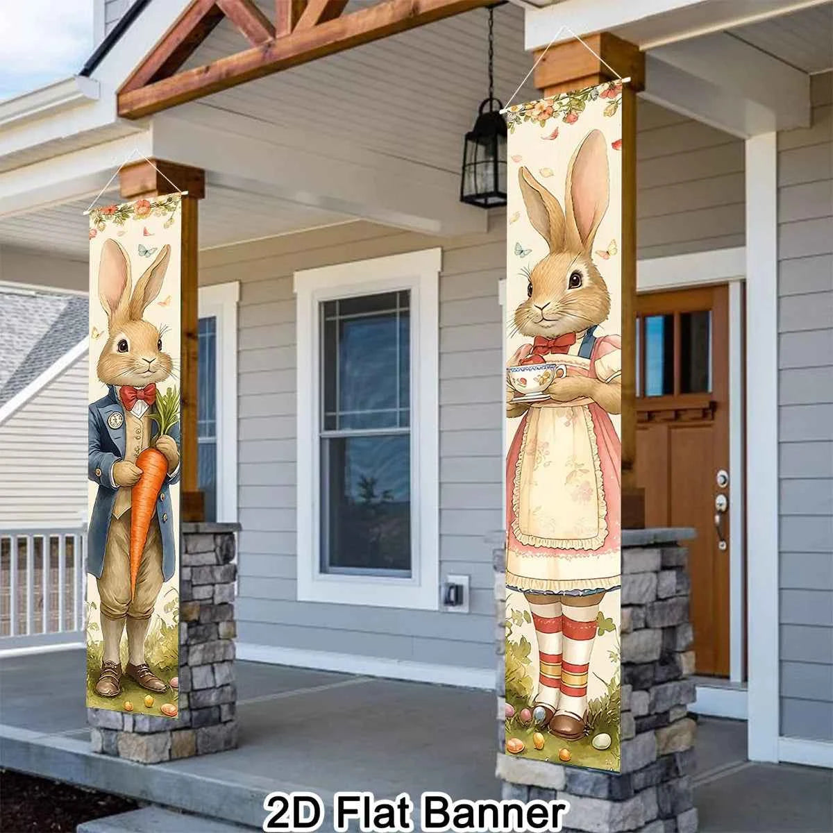 2pcs Happy Easter Bunny Door Banners Polyester Easter Egg Holiday Flags for Outdoor Indoor Spring Holiday Easter Decoration 2026