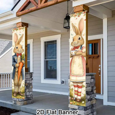 2pcs Happy Easter Bunny Door Banners Polyester Easter Egg Holiday Flags for Outdoor Indoor Spring Holiday Easter Decoration 2026