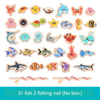 Montessori Wooden Magnetic Fishing Toys Marine Life Cognition Fish Games Early Educational Toy for Kids Parent-child Interactive