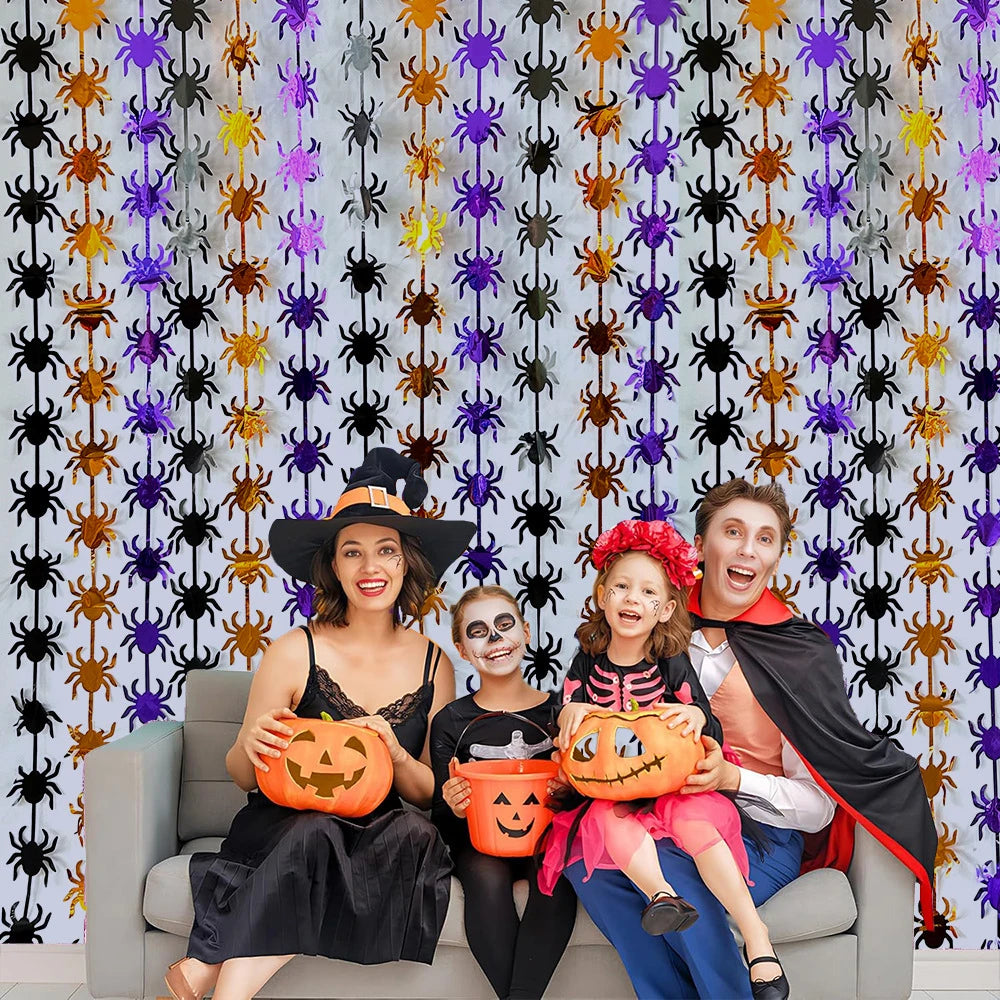 Halloween Pumpkin Bat Spider Fringe Backdrop – Spooky Party Decor