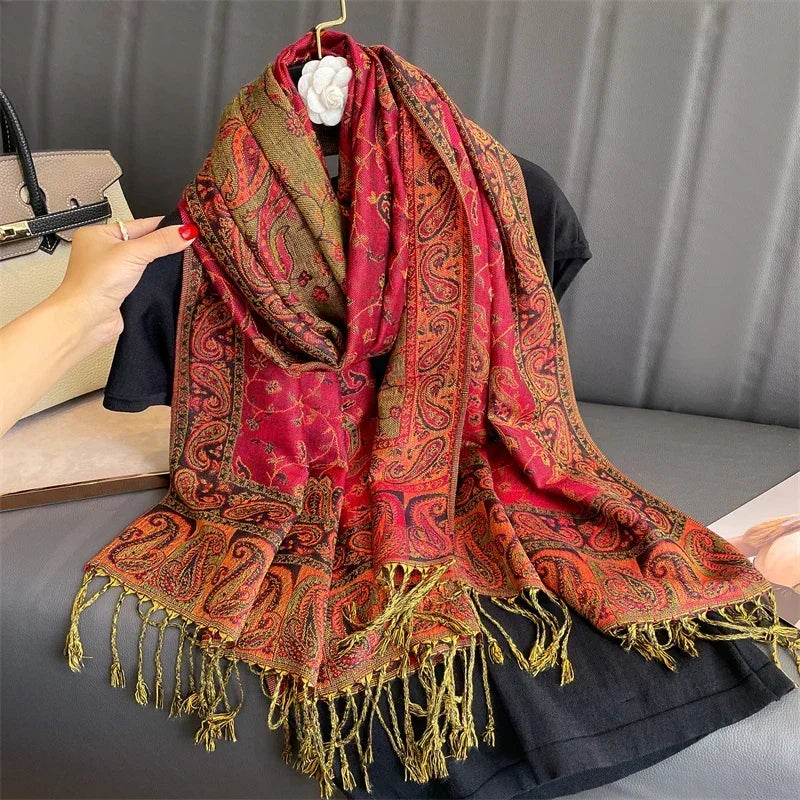 2025 new ethnic style retro shawl cashew flower geometric scarf cloak tassel scarf multi-color variety options available