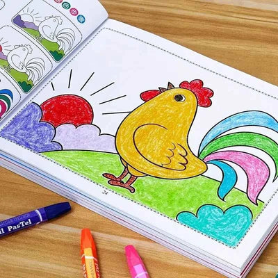 46-Page Kids Drawing & Painting Coloring Book - Educational Art Supplies for Creative Learning, Gift for Boys & Girls, Chinese V