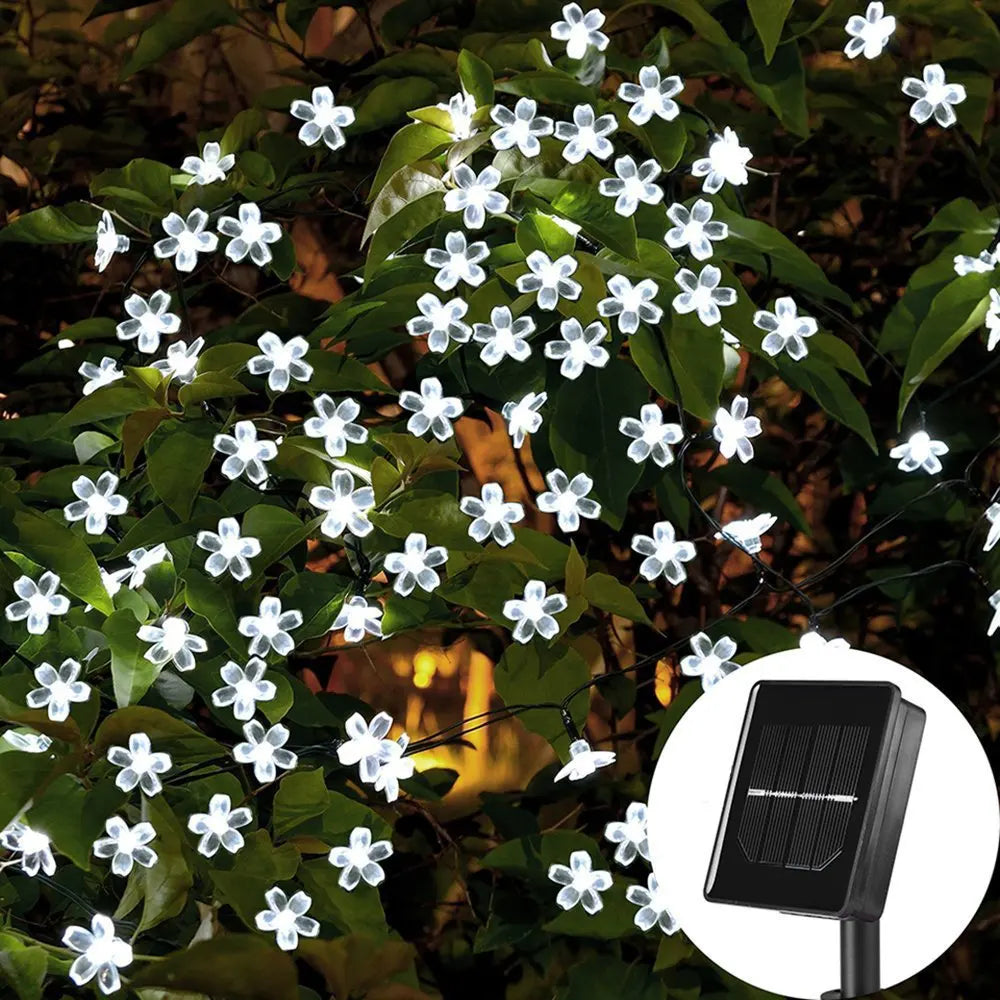 Outdoor Solar Led String Lights Cherry Flowers  Light Strings 8 Lighting Modes Solar Lamp for Camping Wedding Christmas Decor