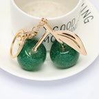 Cherry Fruit Bag Pendant Keychain Creative Women's Cherry Car Key Pendant, Green, Brown