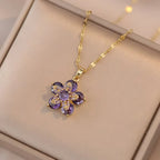 Light Luxury Spin Zircon Flower Pendant Necklace for Women Gold Color Quality High Sense Chain Necklaces Party Jewelry Gifts