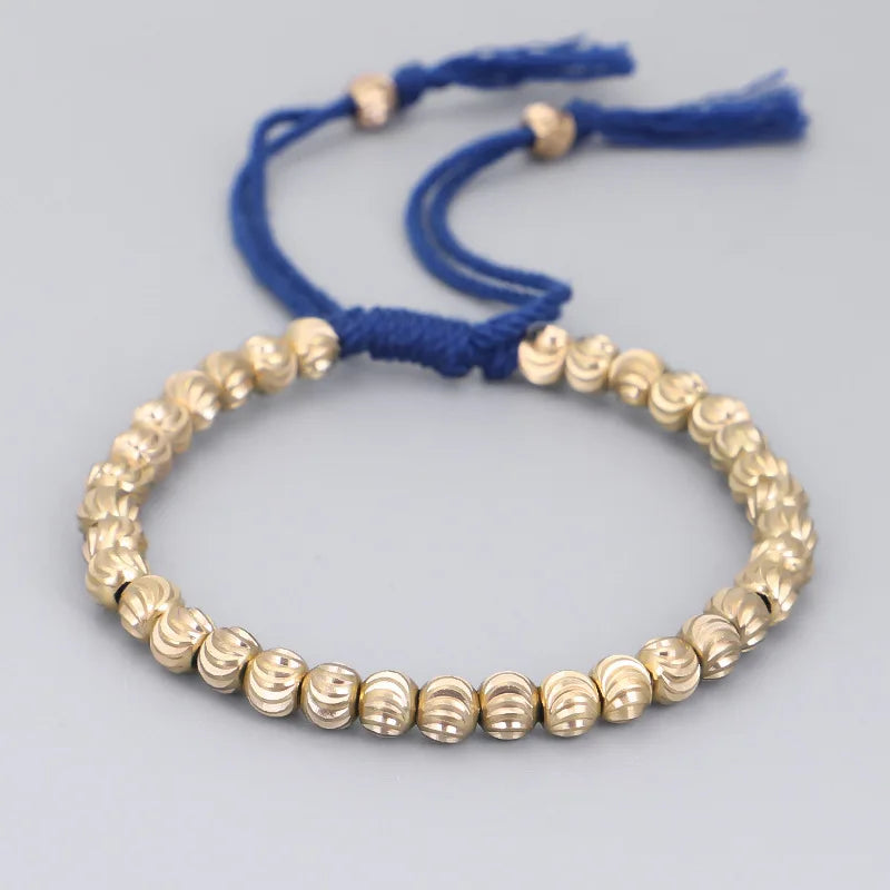 Handmade Tibetan Copper Bead Bracelet Buddhist Braided Cotton Luck Rope Bracelet Good Luck Success Amulet Women Men Vintage