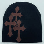 Y2K Crucifix Jacquard Knitted Hat, European And American Popularity Hip Hop Hat, Street Trend Fashion Personality Adult Hat