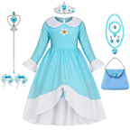 Rosalina Dress Girls Peach Children Halloween Costume Game Role Play Princess Dress Long Sleeve
