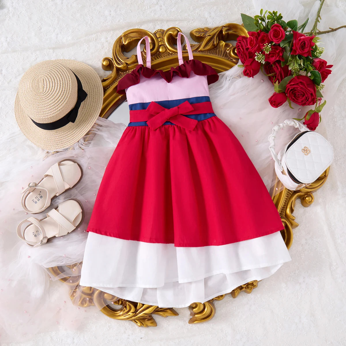 Children Baby Girls Lace Up Sling Summer Dress Princess Sleeveless Suspenders Dresses For 1-10 Years Cool Ventilated Kid Clothes