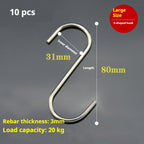 10 pcs Stainless steel S shaped hook Large hook S hook, multi purpose S shaped hook metal S-hook hook for kitchen and bathroom