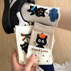 4 Pairs  Cute Socks with Personality Polka Dots Cat Korean-style INS Stacked Socks for All Seasons Student Mid-calf Socks