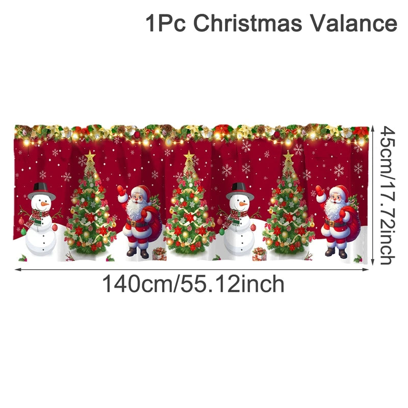 Christmas Short Curtains Valances Merry Christmas Decorations For Home 2026 Xmas Navidad Kitchen Bedroom Ornaments New Year 2027