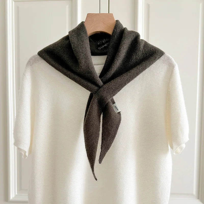100% Australian Wool Knitted Triangle Scarf Shawl Women's Autumn  Winter Warm Neck Protection Scarf Decorative  Small Scarf