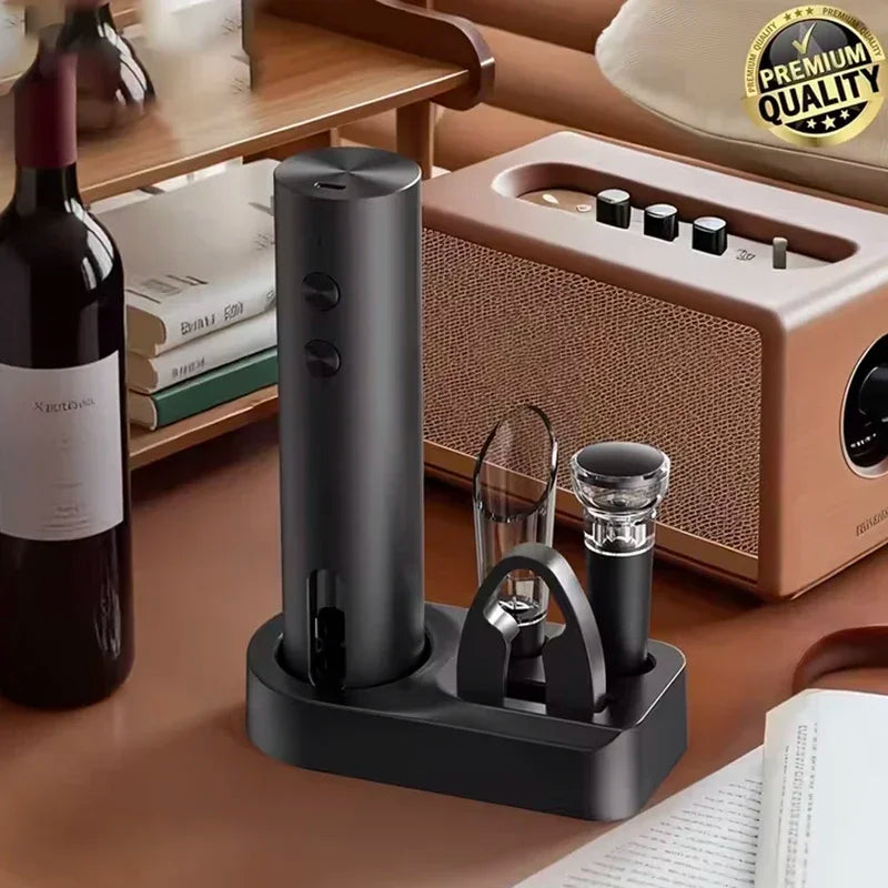 Rechargeable Electric Wine Opener with Foil Cutter, Wine Pourer & Vacuum Stopper USB-C Charging Compact Design for Home Kitchen