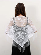 Fashion Lace Embrodiery  Tassel Triangle Scarf Women Headscarf Female Eid Summer Shawls Scarves Long Veil Floral Scarf Turban